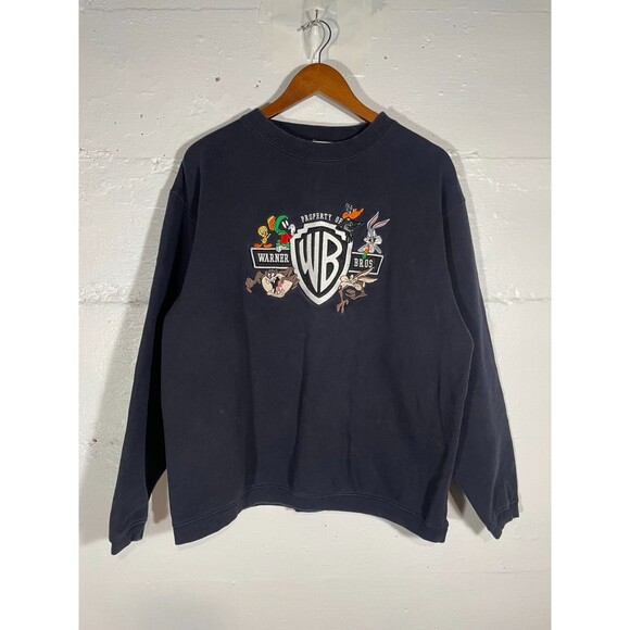 Vintage Looney Tunes Warner Bros Crewneck Sweatshirt Cartoon Embroidered READ - Picture 1 of 11